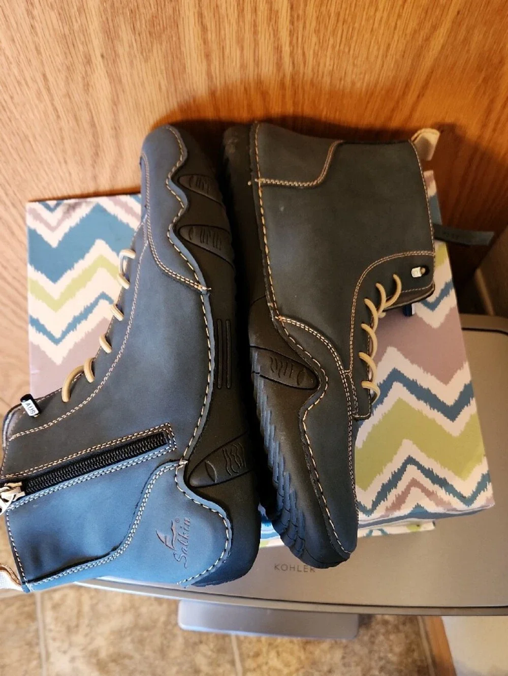 Men's Blue Barefoot Boots with Contrast Cream Laces